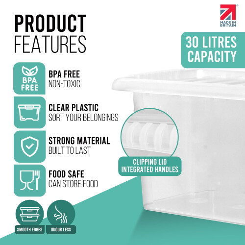Klass 4 PCS 30L Plastic Storage Boxes With Lids, Sturdy Clear Storage Box 1