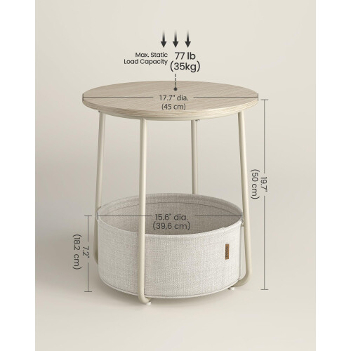 VASAGLE VASAGLE Side Table, Round End Table with Fabric 1