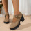 Γυναικεία μοκασίνια με μεσαίο τακούνι, στρογγυλή μύτη, καφέ, μέγεθος 8.5US 4
