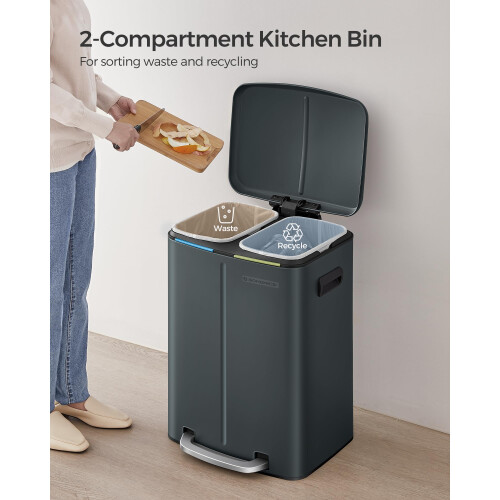 Songmics SONGMICS Grey Kitchen Bin with Two Plastic Inner 2