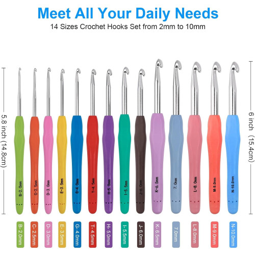 53 Pack Crochet Hooks Set, 14 Sizes Crotchets 1