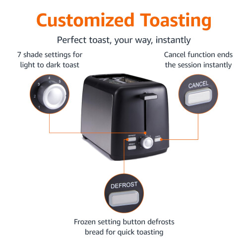 Amazon Basics Toaster 2 Slice with 7 Shade Settings and Removable 1