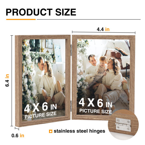 Double Photo Frame 4x6 Hinged Folding Wood 2