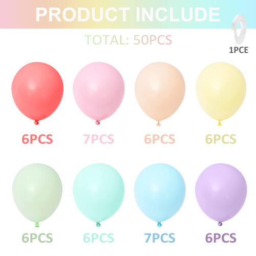 Pastel Rainbow Balloons, 50 Pcs 12 Inch Macaron 1