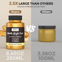 Nicpro Acrylic Paint Metallic Gold, 8.45oz/250ml Large Gold Leaf Paint, Non Toxic, Non Fading for Art Painting, Handcrafts, Ideal for Multi-surface,