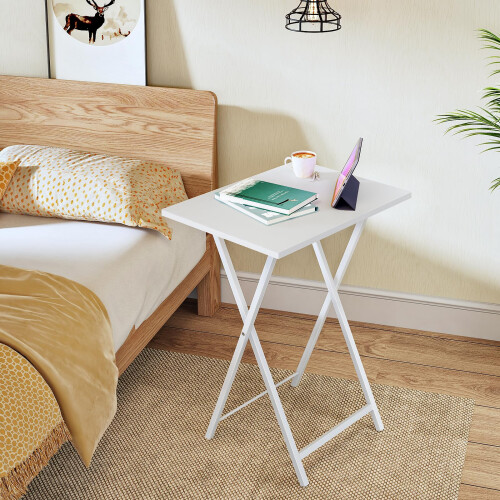 HOOBRO Side Table 2 Set, Folding Tables, TV Tray 1