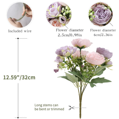 HNVNER 2 Bunches Fake Peonies Artificial Flowers, 2