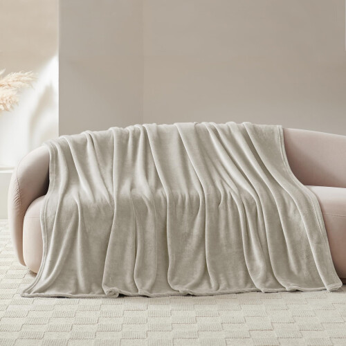 WAVVE Fleece Blanket Sofa Throw Beige 5ft x 6.5ft 1