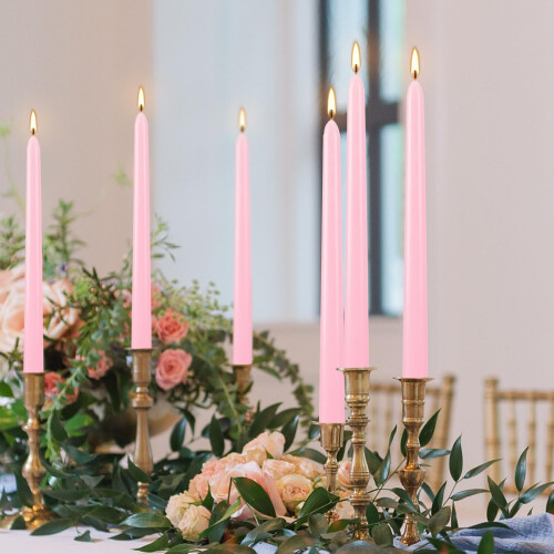LIVEN 24 Pack Pink Taper Candles, 7-8 Hours Burn 1