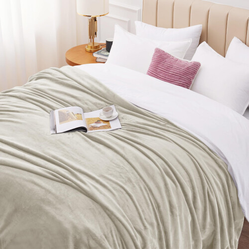 WAVVE Fleece Blanket Sofa Throw Beige 5ft x 6.5ft 2