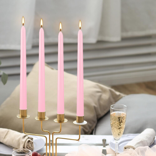 LIVEN 24 Pack Pink Taper Candles, 7-8 Hours Burn 2