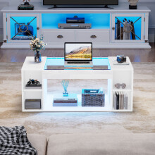 Modern High Gloss White Coffee Table - Smart App-Controlled LED Storage Table - 100x50cm