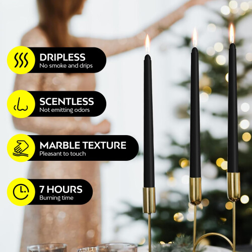 Taper Dinner Candles, 50 Pack Black Non-Drip 1