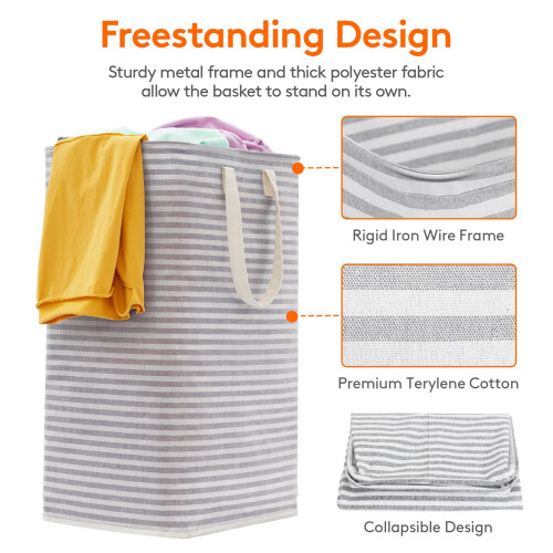 Lifewit 80L Collapsible Laundry Basket, 2 Pack, Extended Handles, Grey 1