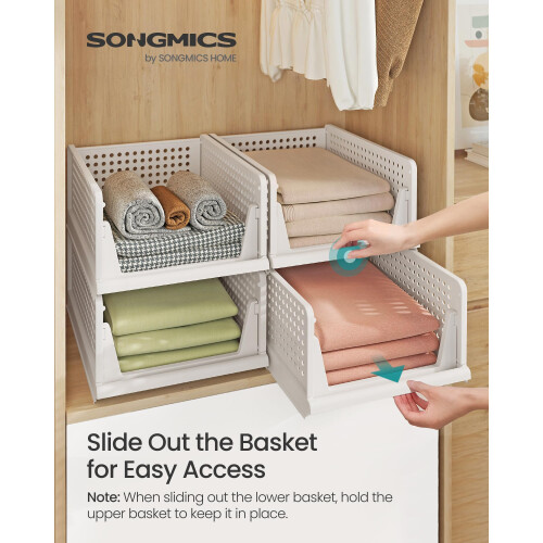 Songmics SONGMICS Stackable Wardrobe Storage, Foldable Closet Organiser, Set of 4 Pull-Ou 1