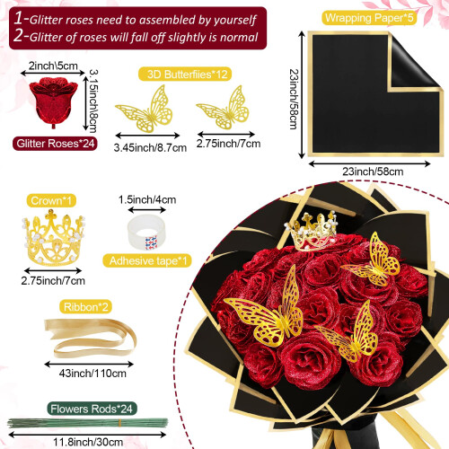 LARDUX 24 Pcs Glitter Roses Bouquet, Day 2