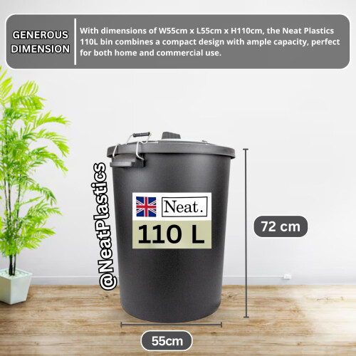 NeatPlastics Dustbin 110 L, Large Dustbin for 1