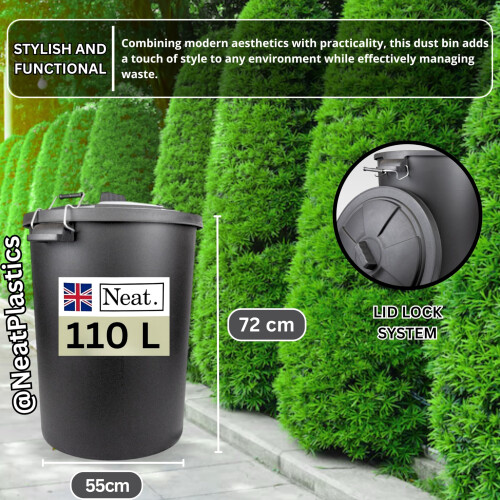 NeatPlastics Dustbin 110 L, Large Dustbin for 2