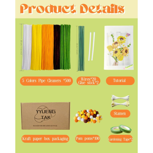 YYUENG TAK 500 pcs Yellow Pipe Cleaners for Craft 1