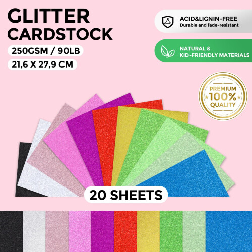 VGOODALL A4 Glitter Craft Paper, 20 Sheets 10 1