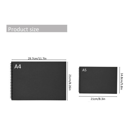 2Pack A5 Black Sketch Pad Sketch Books Spiral 1