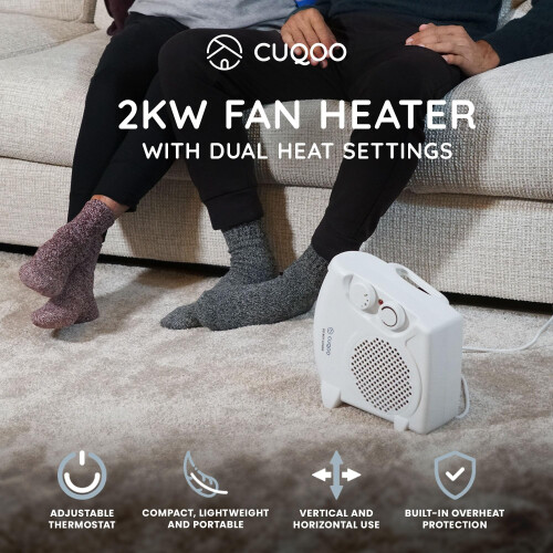 CUQOO Powerful 2KW Fan Heater with 2 Heat 1