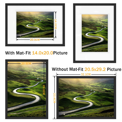 4Pack A4 Frame, Wooden A4 Picture Frames, with A5 Mount Photo Frames 1