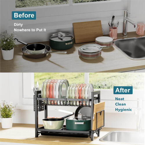 Dish Drainer Black (43.5 x 24.5 x 34.5), 2-Tier 1