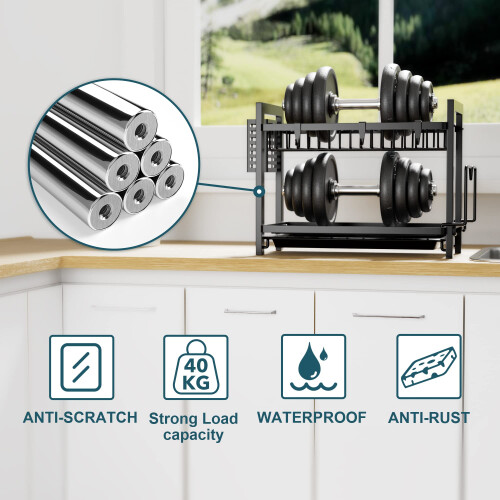 Dish Drainer Black (43.5 x 24.5 x 34.5), 2-Tier 2