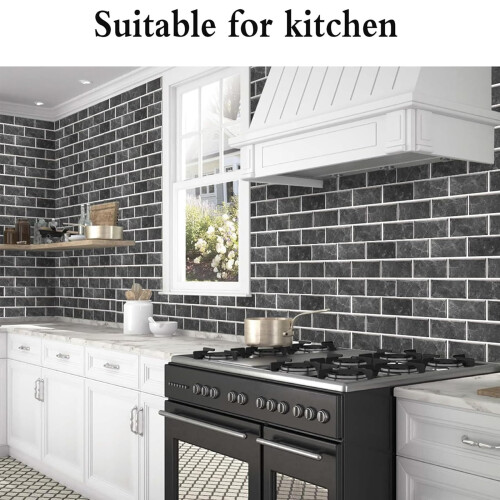 24 Sheets Black Tile Stickers, Peel and Stick 2