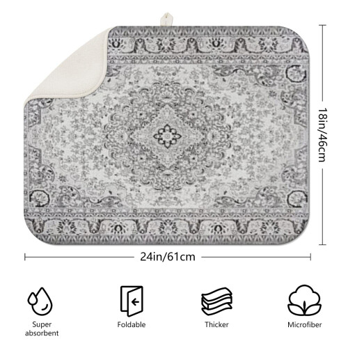 Kitchen drying mat boho style 18x24 Inch featuring floral print, microfiber construction, absorbent, washable and foldable 1