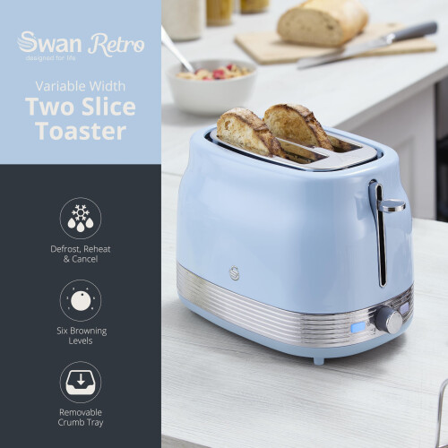 Swan Swan ST19028BLU Retro 2 Slice Toaster with 6 1
