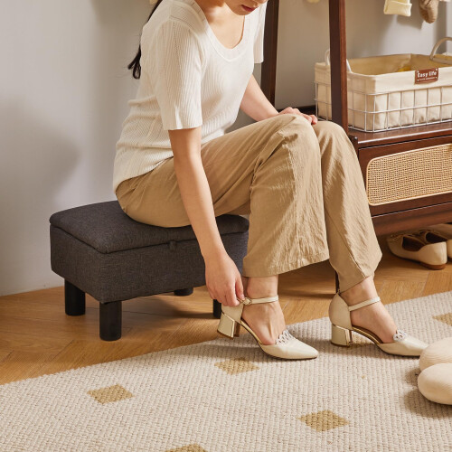 Aibiju Small Pouffe Footstool with Storage, Linen 1