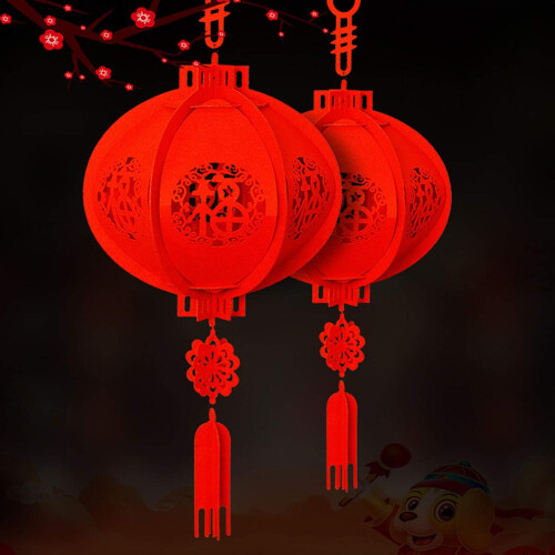 2 Pack Red Lanterns Chinese New Year Lucky Fu 3D 1