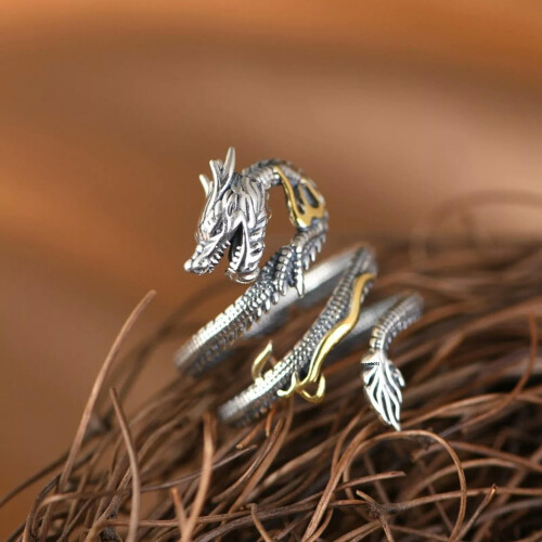Sterling Silver Flame Dragon Ring for Men and Women 2