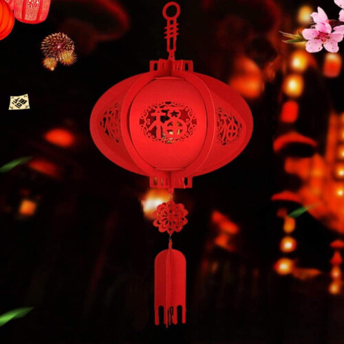 2 Pack Red Lanterns Chinese New Year Lucky Fu 3D 2