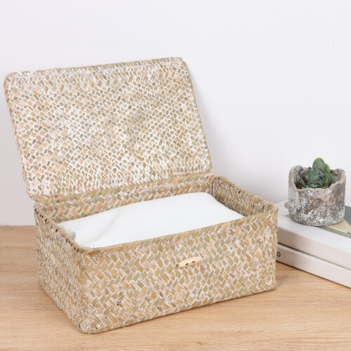 FEIALNDUO Wicker Shelf Baskets with Lid,Seagrass 1