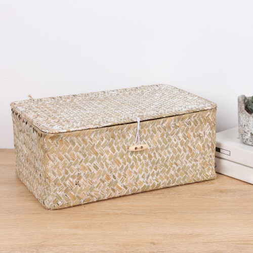 FEIALNDUO Wicker Shelf Baskets with Lid,Seagrass 2