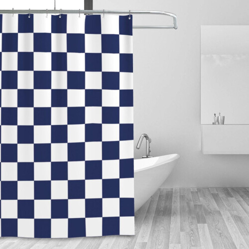 Ohocut Checkered Shower Curtain, Navy Blue Shower 1