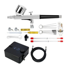 Wiederaufladbares Airbrush-Set, Dual-Action-Airbrush-Luftpumpe mit Batterieanzeige für Make-, Malerei, Kuchen, Friseur, EU-Stecker