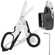 6-in-1 Rescue Tool with Holster, Stainless Steel Multifunctional Scissors for Outdoor Camping, Emergency &Everyday Carry