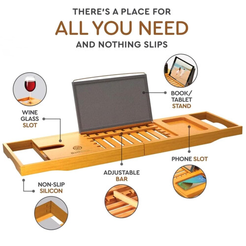 Extendable Wooden Bath Caddy Tray – Bamboo 2