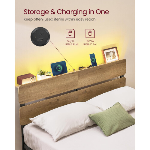 VASAGLE VASAGLE Double Metal Bed Frame - 135 x 190 cm - LED Lights 2