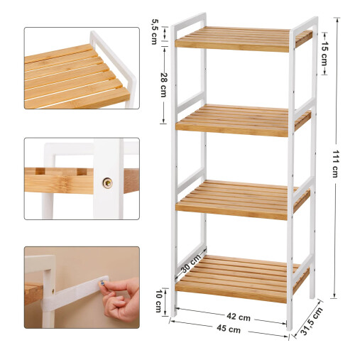 Songmics SONGMICS 4-Tier Bamboo Storage Rack for Bathroom, 2