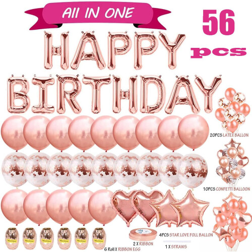 AIBEE 56pcs Party Decorations, Rose Gold Happy 1