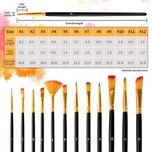 Paint Brushes Set 12 Pcs, Face Paint Brushes and Sponges Set for Oil Watercolor, Detailing, Rock Painting for Kids Adult