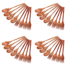 32Pcs Wooden Spoons Forks Set, Japanese Style Wooden Utensil Set, Handmade Kitchen Spoon, Reusable Travel Flatware Set B