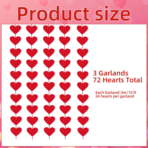 3 Pcs Day Decorations, Red Felt Hanging Heart 1
