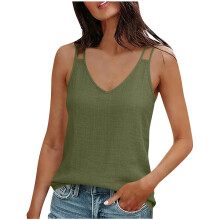 Women Camisole Spaghetti Straps Sleeveless Shirts-Green L