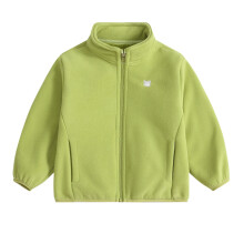 Kids Fleece Jacket Turtleneck Solid Green Zip-Up with Bear